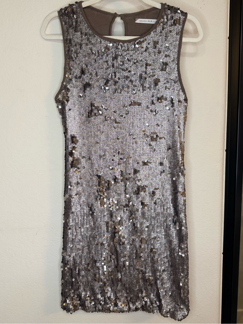 Chelsea & Violet Taupe Sequin Mini Dress
